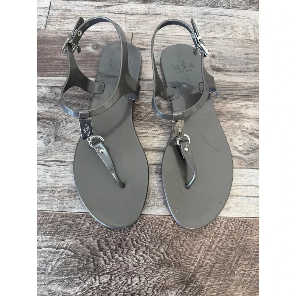 Coach Plato Jelly Sandals Size 9B Grey T-Strap Ankle Strap Beach Summer Y2K